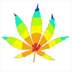 Rainbow coloured Cannabis leaf isolated illustration