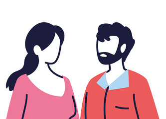 young couple cartoon on white background