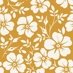 Obraz premium Seamless floral pattern . Wallpaper with wild roses silhouette on yellow background. Vector illustration