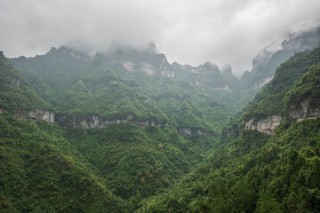 Fototapeta premium Natural scenery of Tianmen Mountain in Zhangjiajie, Changsha, Hunan Province, China, with green natural background.