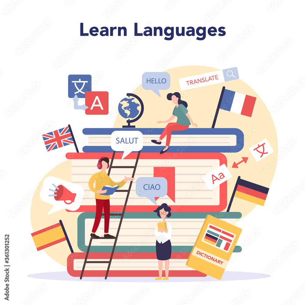 Poster language learning concept. study foreign languages with native
