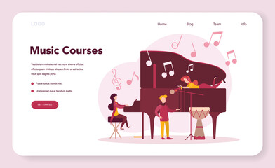 Musician and music course web banner or landing page. Young