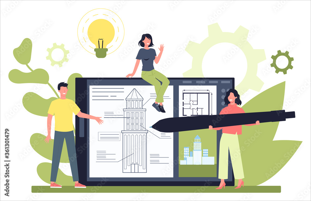 Poster Online architecture platform on differernt device concept. Idea of