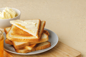 Simple breakfast. Toasted bread covered with butter