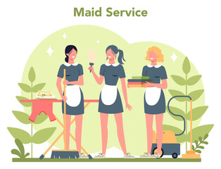 Maid service, cleaning service, apartment cleaning. Woman in a classic