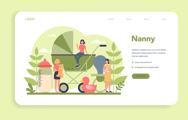 Babysitter service or nanny agency web banner or landing page.