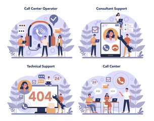 Call center or technical support concept set. Idea of customer service.