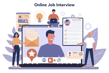 Job interview online service or platform. Idea of employment