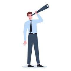 Fototapeta premium Business person in formal office clothes holding a telescope.