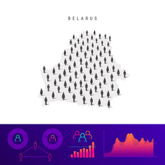 Belarusian people map. Detailed vector silhouette. Mixed crowd of men and women. Population infographic elements