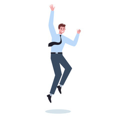 Jumping business man. Happy and successful employee in a suit