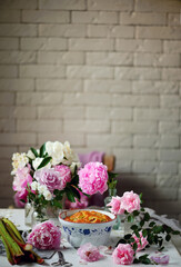 Rhubarb german  band cake.style vintage