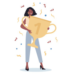 Succeed business woman. Winning in competition. Getting reward