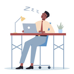 Exhausted business man. Business character with lack of energy.