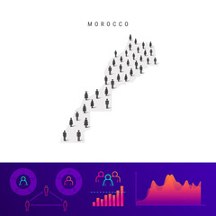 Morocco people map. Detailed vector silhouette. Mixed crowd of men and women. Population infographic elements