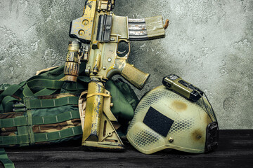 Modern weapon series. US Army assault rifle, close up.