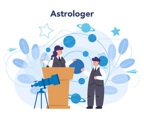 Astronomy and astronomer concept. Professional scientist looking