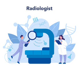 Radiologist concept. Doctor examing X-ray image of human body