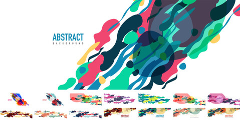 Set of trendy liquid style shapes abstract designs, dynamic vector backgrounds for placards, brochures, posters, web landing pages, covers or banners