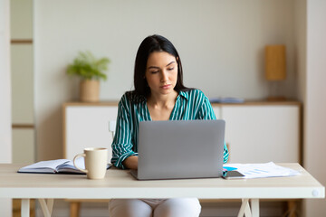 Business Woman Working On Laptop Sitting At Workplace In Office