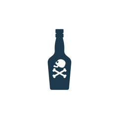Bottle poison alcohol skull side view for concept design. Dangerous container. Potion beverage bar drink concept. Alcohol addiction icon. Venom, danger symbol. Isolated flat illustration