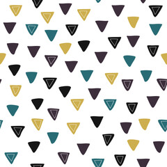 Seamless pattern with colour triangular key on a white background. Stains vector wallpaper. Funny vector illustration in the style of comics and hand-drawing. For children, teens.