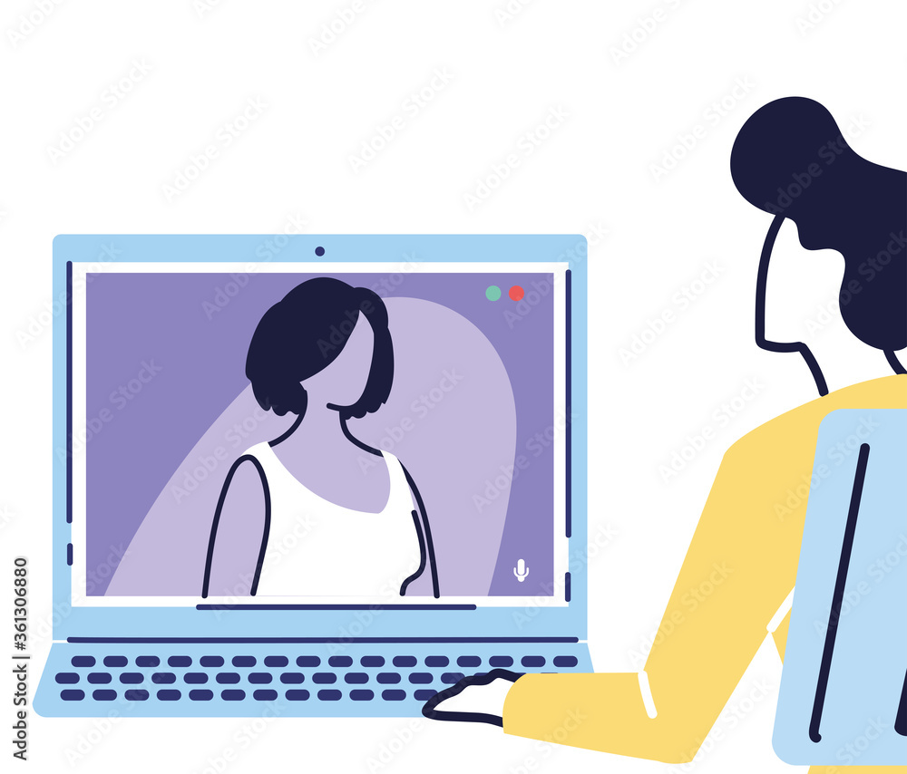 Poster man at the desk having a video call with another person