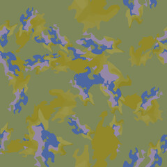 Forest camouflage of various shades of green, violet and blue colors
