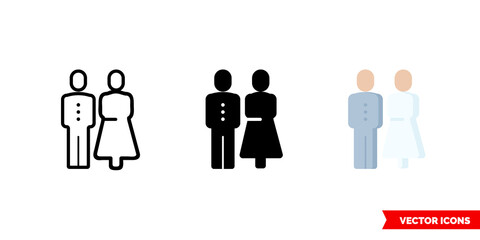 Newlyweds icon of 3 types. Isolated vector sign symbol.