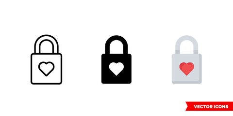 Wedding or love padlock icon of 3 types. Isolated vector sign symbol.