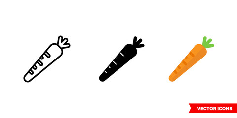 Carrot icon of 3 types. Isolated vector sign symbol.