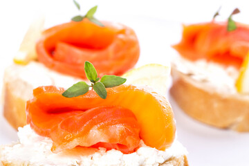 Smoked salmon slice on mini sandwiches