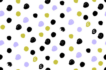 polka dot modern seamless pattern in vector for design of clothes and surfaces in three colors on a white background