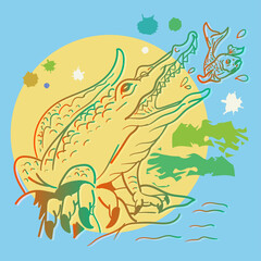 Fototapeta na wymiar Crocodile coloring line vector illustration