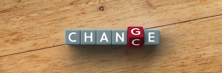 3D cubes with the word change-chance
