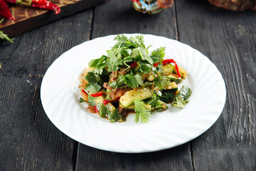 Spicy beijing salad with beef cucumbers and pepper