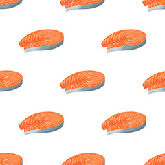steak of salmon seamless pattern isolated on white