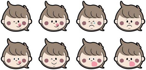 いろいろな表情のステッカー風ベクター画像