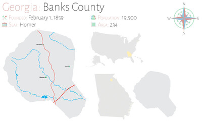 Large and detailed map of Banks county in Georgia, USA.
