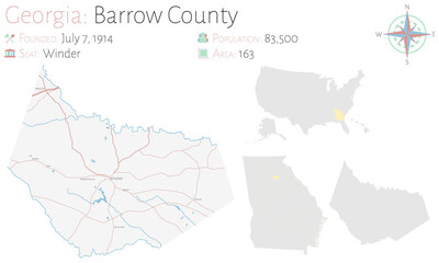 Large and detailed map of Barrow county in Georgia, USA.
