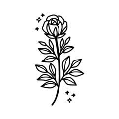 Hand drawn rose flower element. Floral line art for feminine logo, icon, business card, wedding invitation, or decoration