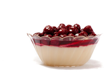 Pudding with cherries.