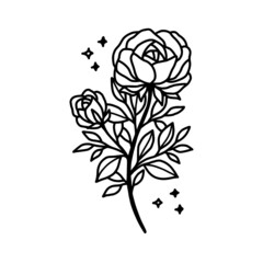 Hand drawn rose flower element. Floral line art for feminine logo, icon, business card, wedding invitation, or decoration