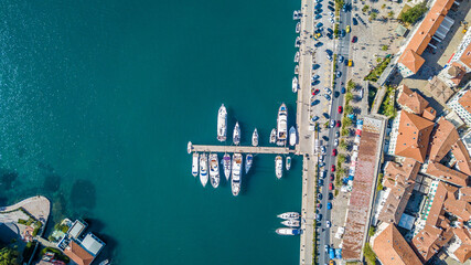 Group of marine yachts in the harbor of Kotor 