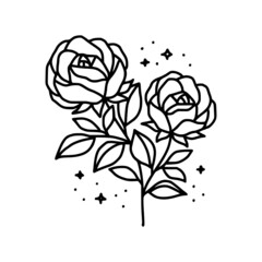 Hand drawn rose flower element. Floral line art for feminine logo, icon, business card, wedding invitation, or decoration