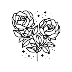 Hand drawn rose flower element. Floral line art for feminine logo, icon, business card, wedding invitation, or decoration