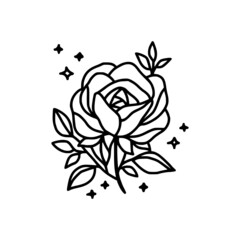 Obraz premium Hand drawn rose flower element. Floral line art for feminine logo, icon, business card, wedding invitation, or decoration