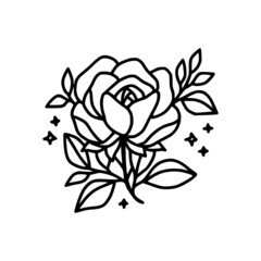 Hand drawn rose flower element. Floral line art for feminine logo, icon, business card, wedding invitation, or decoration