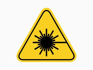 isolated warning laser material  hazards symbols on yellow round triangle board warning sign for icon, label, logo or package industry etc. flat  style vector design.