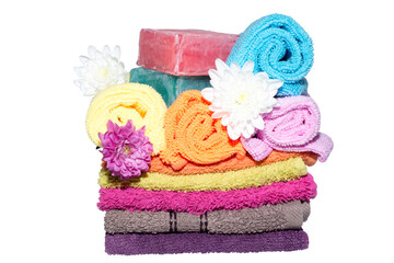 9 facecloths off various shades flowers and soaps